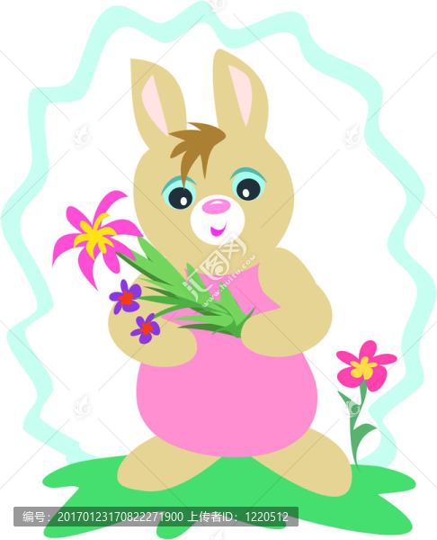 可愛的兔子抱著花