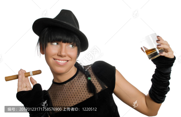 性感的女孩，雪茄和威士忌
