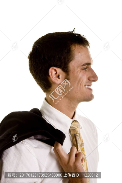 年輕人夾克與肩膀從側面