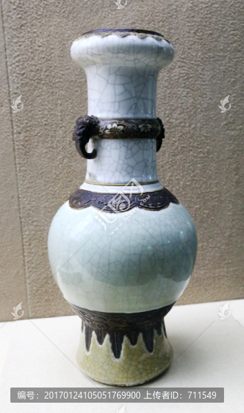 仿哥釉象耳瓶,清朝-匯圖網(wǎng) www.fosd68.com 仿哥釉象耳瓶,清朝
