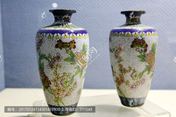 銅胎琺瑯牡丹花瓶,清