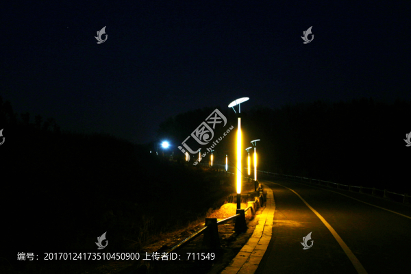 路燈下的道路