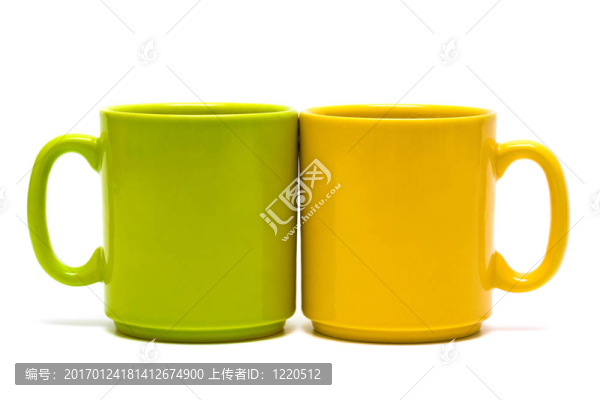 黃色和綠色的杯子