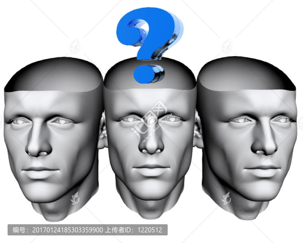 帶有藍(lán)色問(wèn)號(hào)的3D人頭-匯圖網(wǎng) www.fosd68.com 帶有藍(lán)色問(wèn)號(hào)的3D人頭