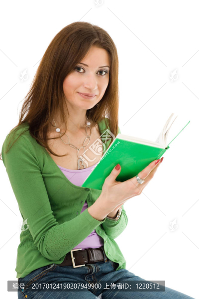 帶綠色書的女人