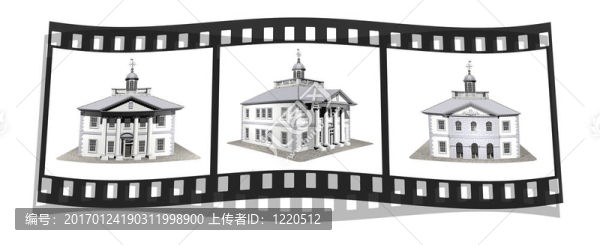 電影與3個(gè)房子模型的圖像孤立在一個(gè)白色