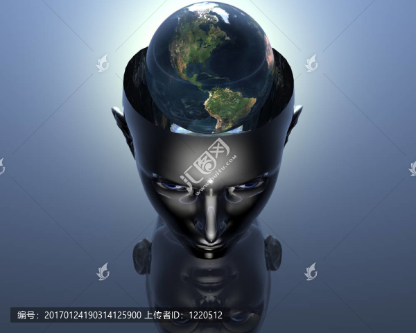 3D女孩頭上的3D地球