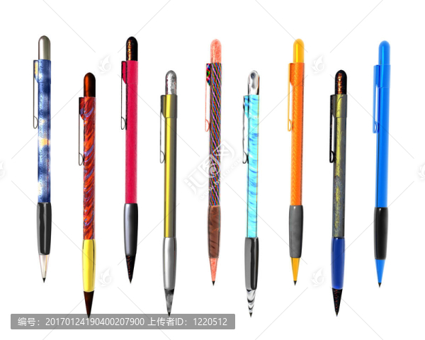 白色背景上的9色筆