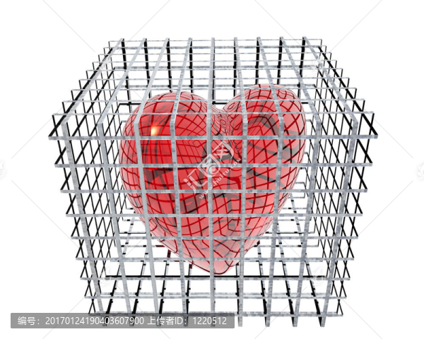 在鳥籠3d心白色隔離