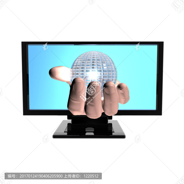用白色手隔離的電腦屏幕