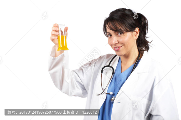 女醫(yī)生檢查的測(cè)試瓶