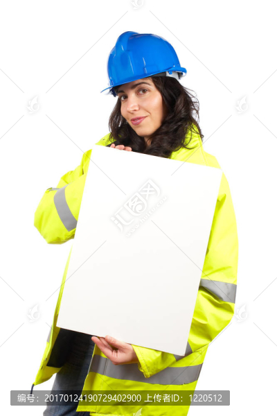 女建筑工人展示一個(gè)空白橫幅