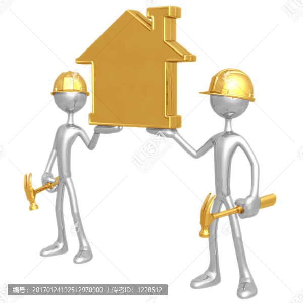 建筑工人抱著金色的家
