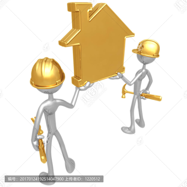 建筑工人抱著金色的家