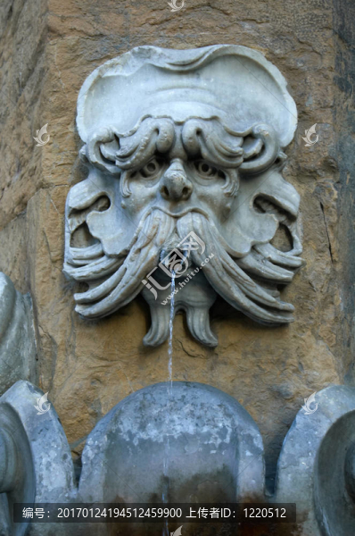 石像鬼的臉在一個噴泉