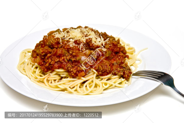 Fork用白盤子調(diào)味的肉醬面