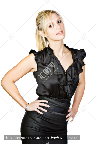 迷人的金發(fā)女孩看著Camera