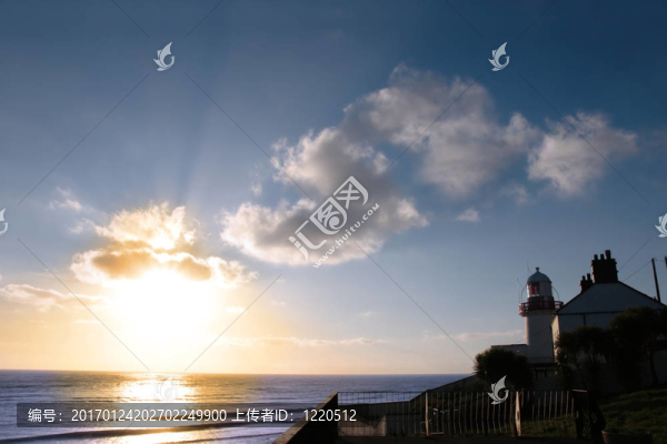 燈塔，日落