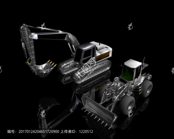 重型推土機和黑色挖掘機