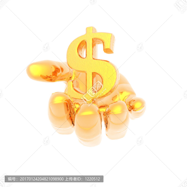 手上有一個金色的貨幣符號孤立在一個白色