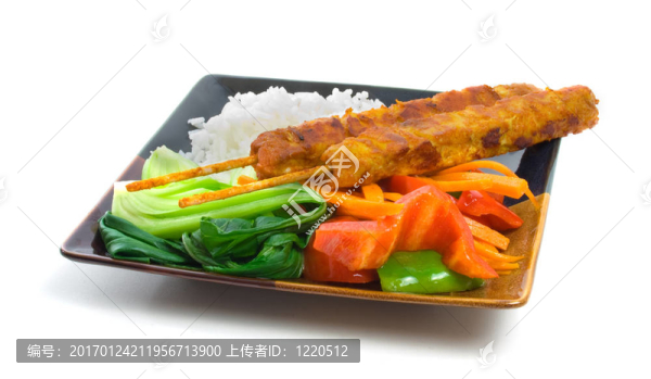 雞肉沙爹串蔬菜和Rice