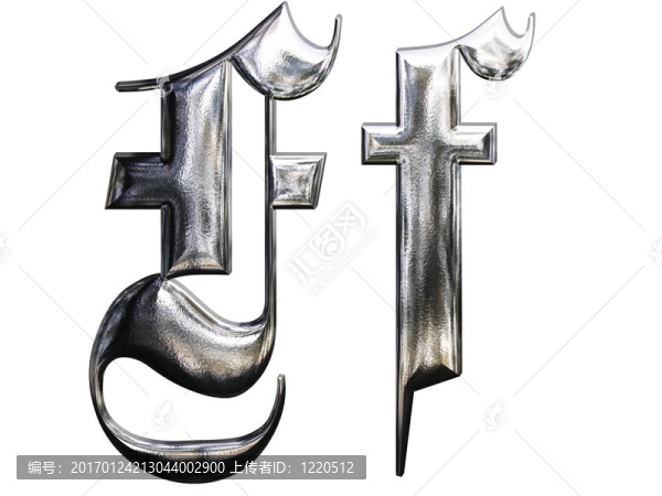 德國哥特式字母字體金屬花紋字母。字母F