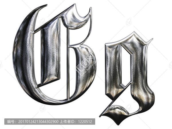 德國哥特式字母字體金屬花紋字母。字母G