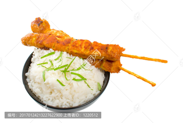 兩雞肉沙爹串和Rice