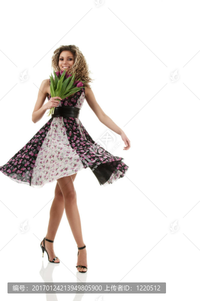 美麗的女人與花