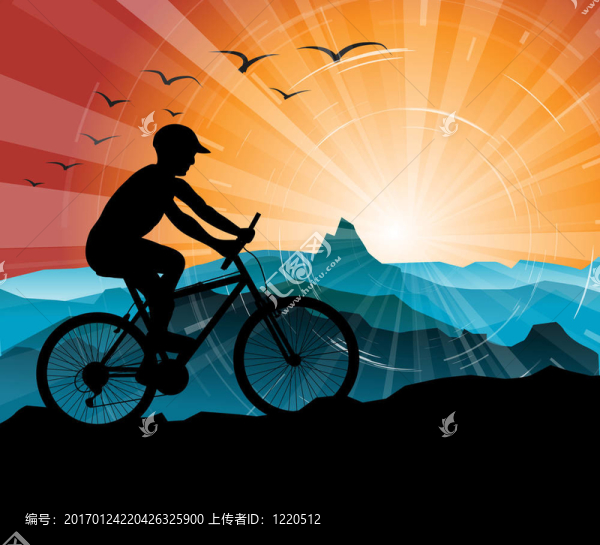 對(duì)騎自行車的剪影