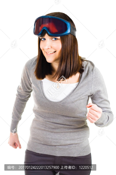 女人假裝的滑雪者