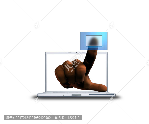 3D手指推透明按鈕從筆記本電腦