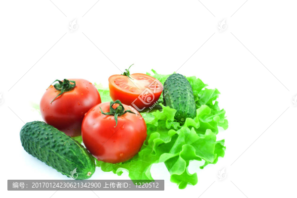 兩年半的西紅柿和生菜葉片兩黃瓜