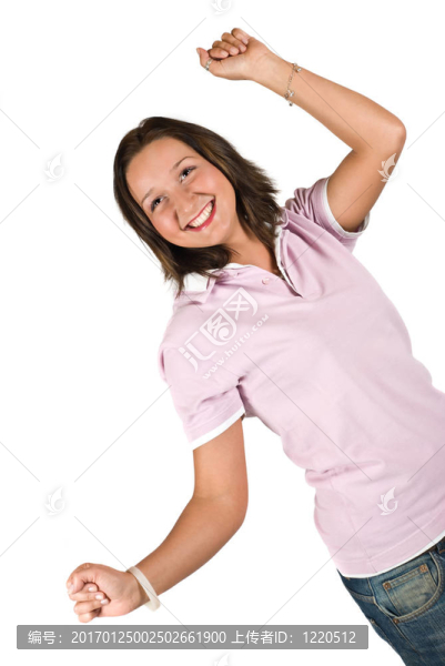 快樂的少女與舉手