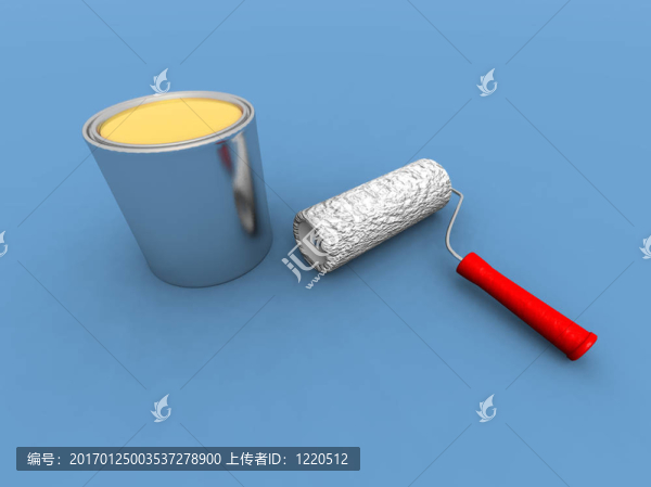 油漆滾筒和黃色油漆罐