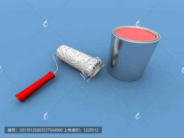 油漆滾筒和紅色油漆罐