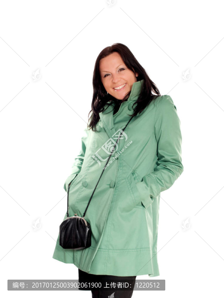 微笑的女人，帶著白色的錢包