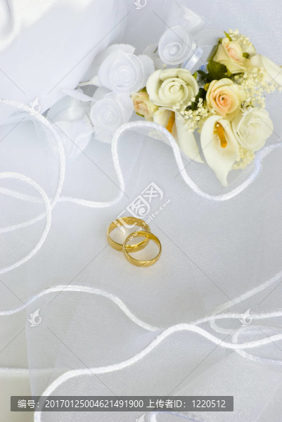 結(jié)婚戒指鮮花和新娘包過面紗