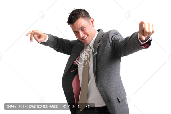 年輕；英俊的商人指著