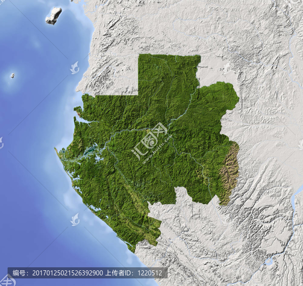 Gabon；陰影地形圖