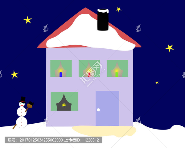 前面有雪人的圣誕屋