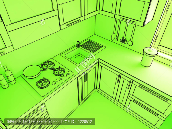 綠色廚具3d