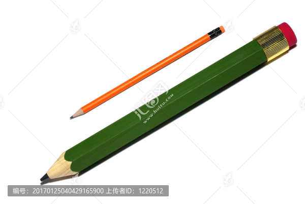 大綠橙鉛筆孤立在白色背景和標準。