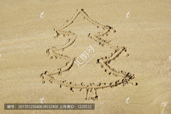 海灘上的圣誕樹。新年背景。