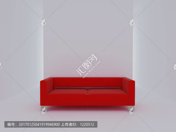 在白色房間里的紅色沙發(fā)