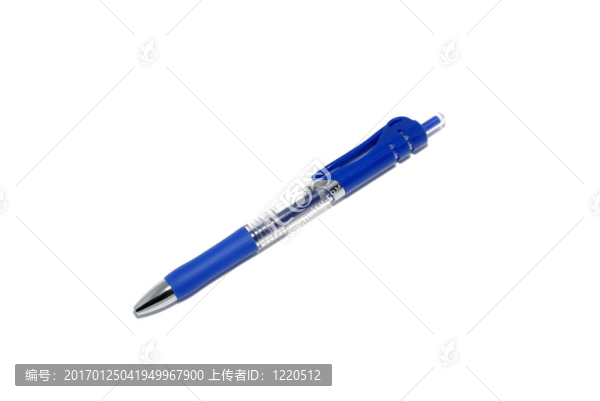 白色背景下的藍(lán)色塑料現(xiàn)代筆。