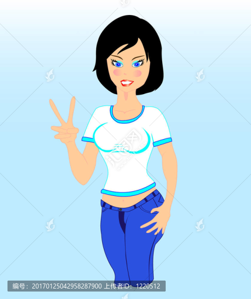 穿T恤衫和牛仔褲的女孩