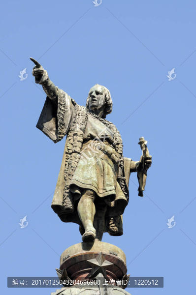 在結(jié)束拉蘭布拉Christopher,Columbus紀(jì)念碑；巴塞羅那；西班牙