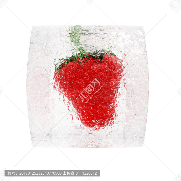 白色冰塊中的Strawberry,frozen