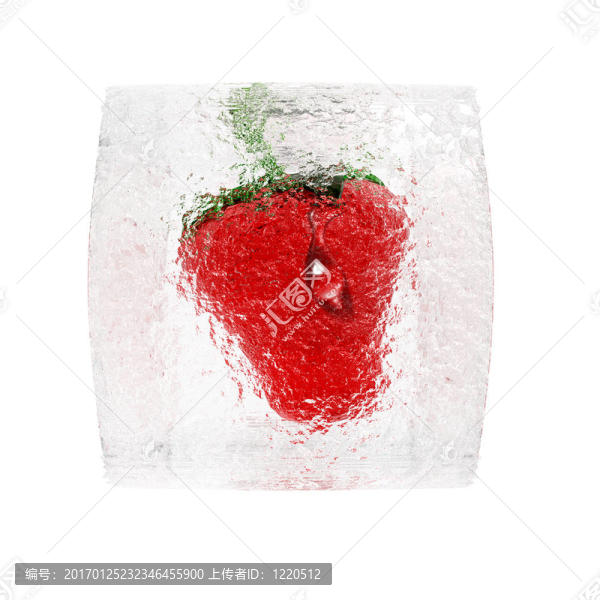 白色冰塊中的Strawberry,frozen